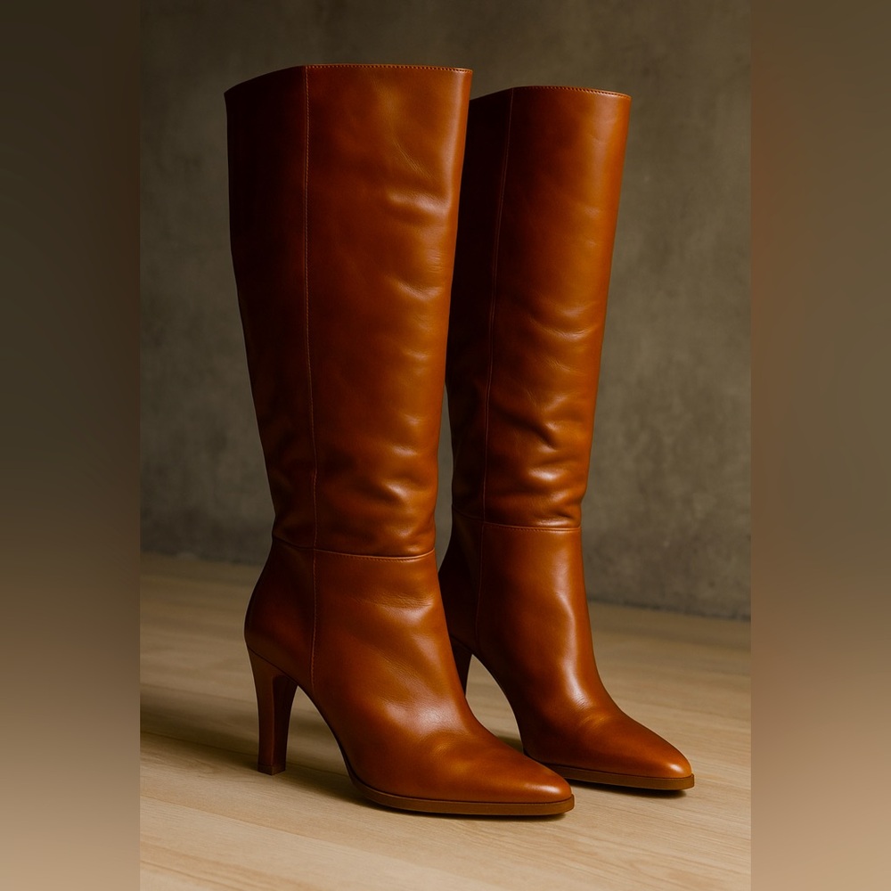 Zara Chestnut Leather Heeled Boots